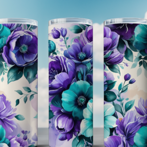 Vibrant Purple and Teal Floral Tumbler Wrap – 20oz Skinny Tumbler