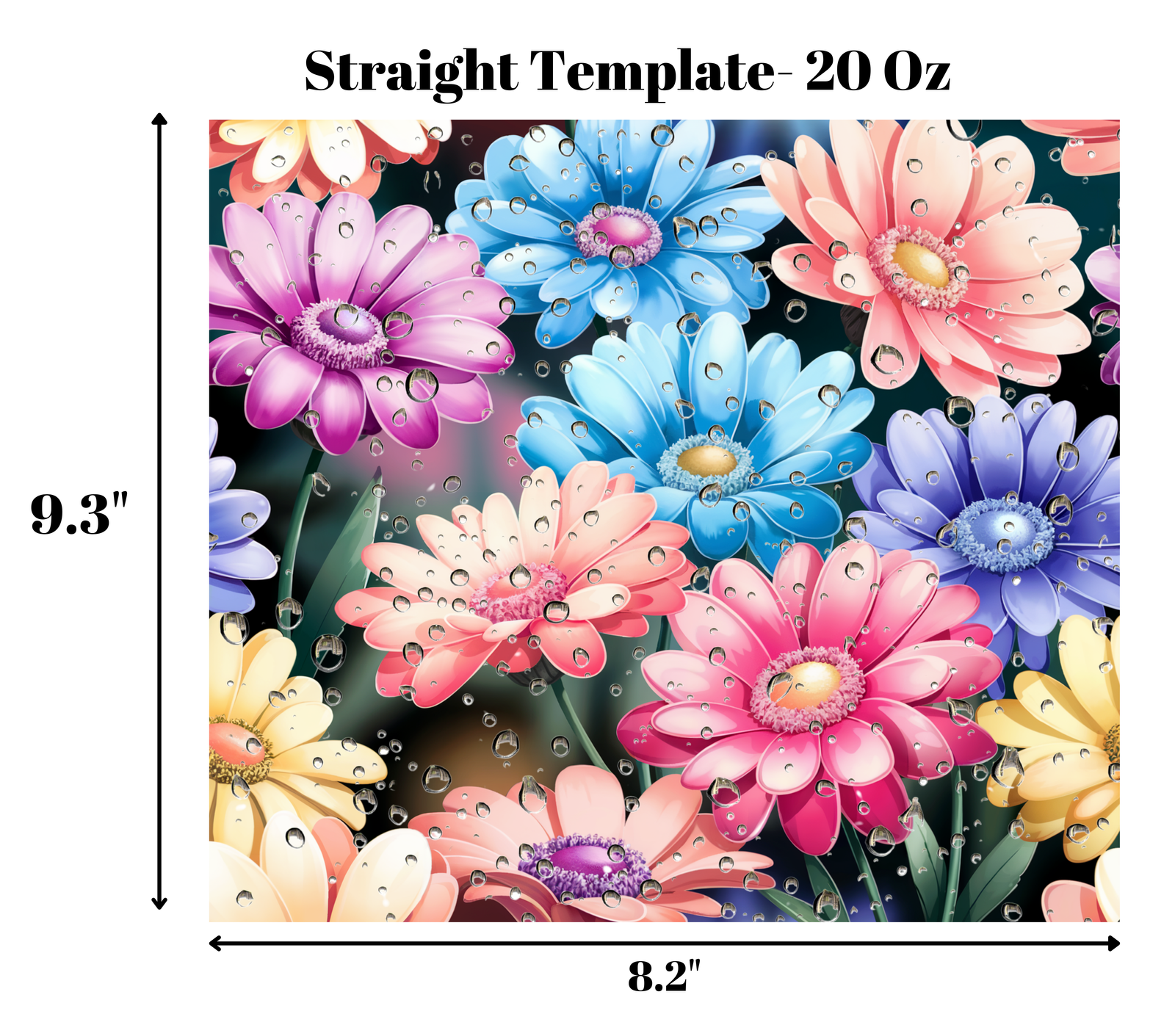 Colorful Daisy Rain Drops 20oz Tumbler Wrap – Seamless Floral Digital Design - Image 2