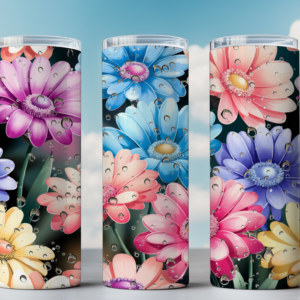 Colorful Daisy Rain Drops 20oz Tumbler Wrap – Seamless Floral Digital Design