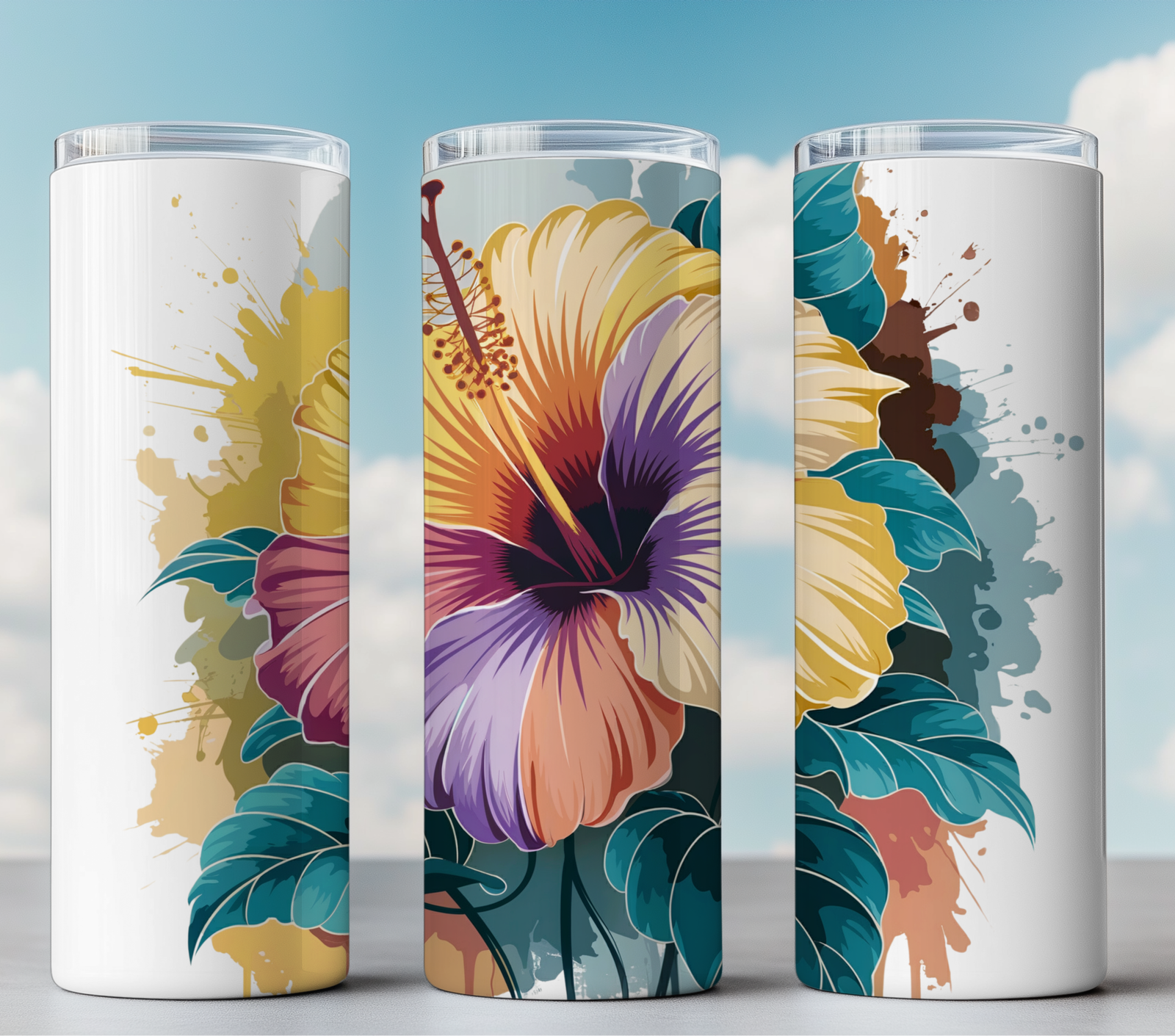 Tropical Hibiscus Watercolor Digital Print | Floral Art for Sublimation, Tumbler Wraps & Crafts