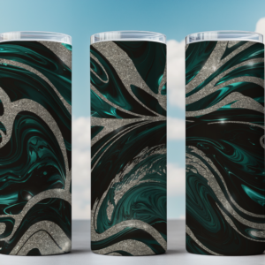 Emerald Green & Silver Marble Digital Design | Luxury Abstract Tumbler Wrap for Sublimation & DIY Crafts