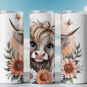 Highland Cow Tumbler Wrap – 20oz Skinny Tumbler PNG, Floral Cow Sublimation,  Instant Download