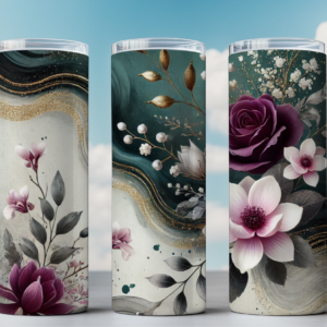 Elegant Dark Green , Burgandy  and Gold Floral Tumbler Wrap – 20oz Skinny Tumbler