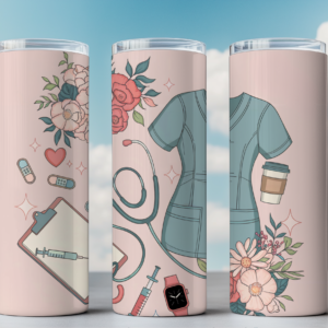 Floral Nurse Tumbler Wrap – 20oz Skinny Tumbler PNG, Medical Aesthetic Sublimation, Nurse Life Wrap, Healthcare Worker Gift, Instant Download