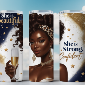 Elegant Black Woman Tumbler Wrap – 20oz Skinny Tumbler PNG, Confident & Beautiful Digital Sublimation Design