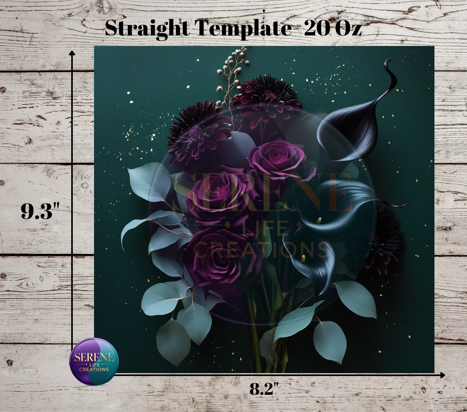 Green and Burgundy Floral Tumbler Wrap – 20oz Sublimation PNG for Crafters - Image 2