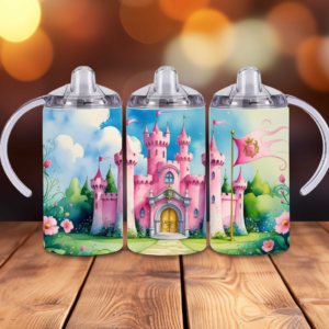 Pink Princess Castle Sippy Cup Wrap | 12oz Fairy Tale Tumbler PNG | Royal Kids Sublimation Design