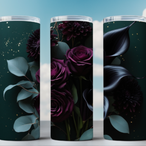Green and Burgundy Floral Tumbler Wrap – 20oz Sublimation PNG for Crafters