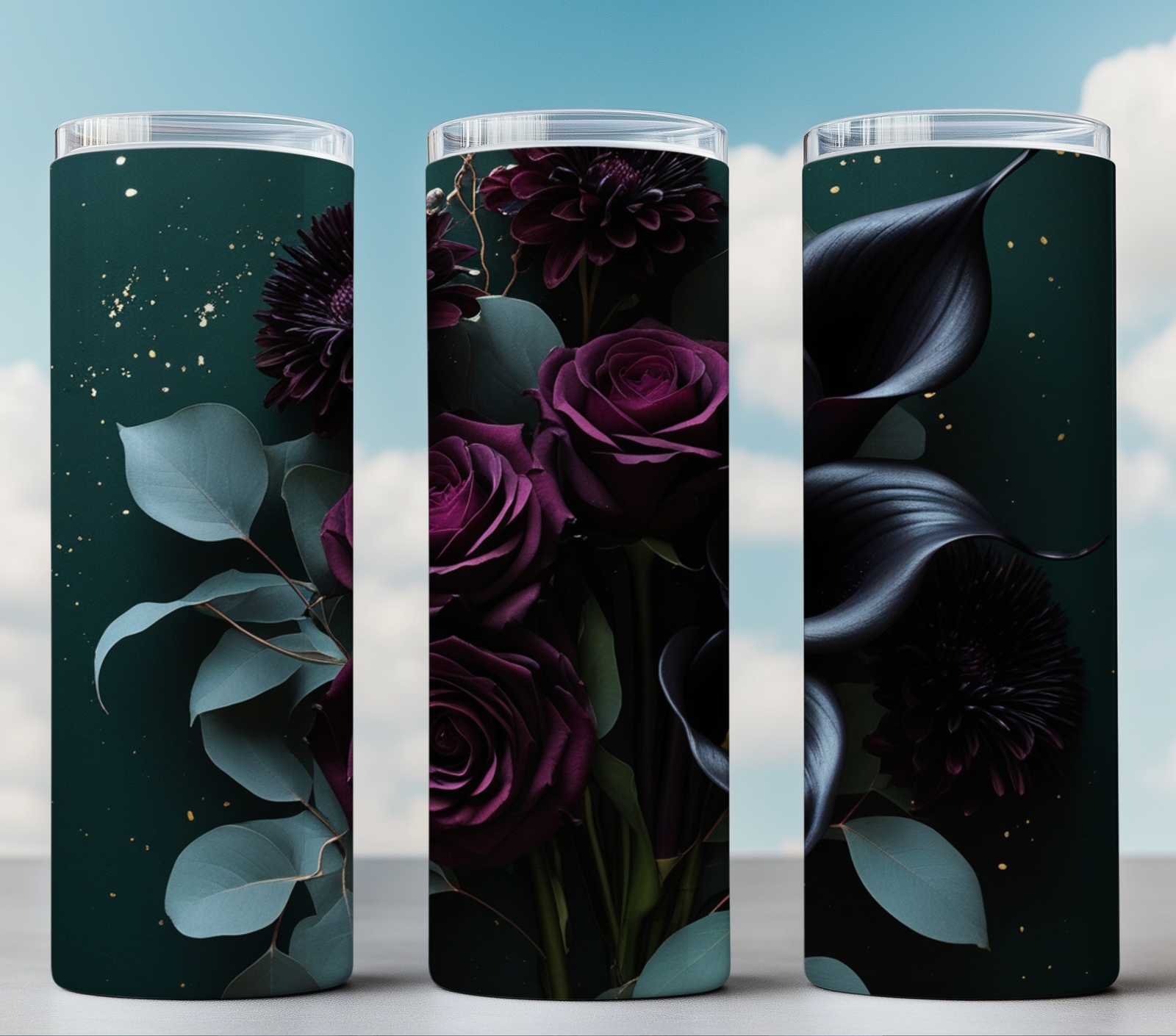 Green and Burgundy Floral Tumbler Wrap – 20oz Sublimation PNG for Crafters