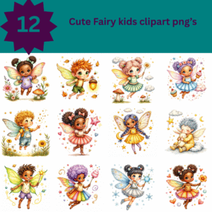 Whimsical Fairy Children PNG Set – 12 Magical Kids Clipart for DIY Crafts & Printables
