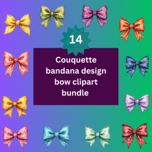 Coquette-style bandana bow clipart set with pastel paisley patterns, perfect for stickers, journaling, and girly design projects.