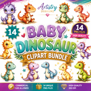 Cute Baby Dinosaur Clipart – Pastel Dino PNGs For Nursery Prints, Invitations & Crafts