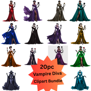 Vampire Diva Clipart Bundle - Spooky and Stylish Digital Graphics for Creatives