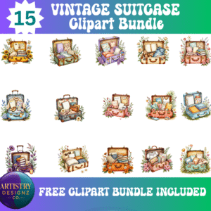 Vintage Suitcase Clipart Bundle for Creative Projects - High-Quality Digital Graphics