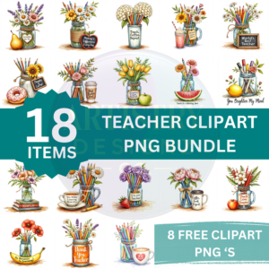 Teacher Flowers and Pencils Clipart Set - Perfect for Classroom Decor and Educational Projects