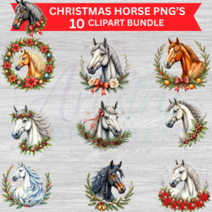 Christmas Horse PNG Bundle | 10 Holiday Horse Clipart Files