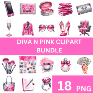 Diva in Pink Clipart Bundle – 18 Glam Boss Babe PNGs for Planners, Prints & Sublimation