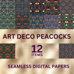 Art Deco Peacocks Digital Paper Bundle – 12 Seamless Luxury Patterns for Scrapbooking & Design