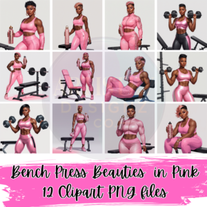 Bench Press Beauties in Pink – 12 Strong Black Woman Fitness PNGs for Sublimation & Digital Design