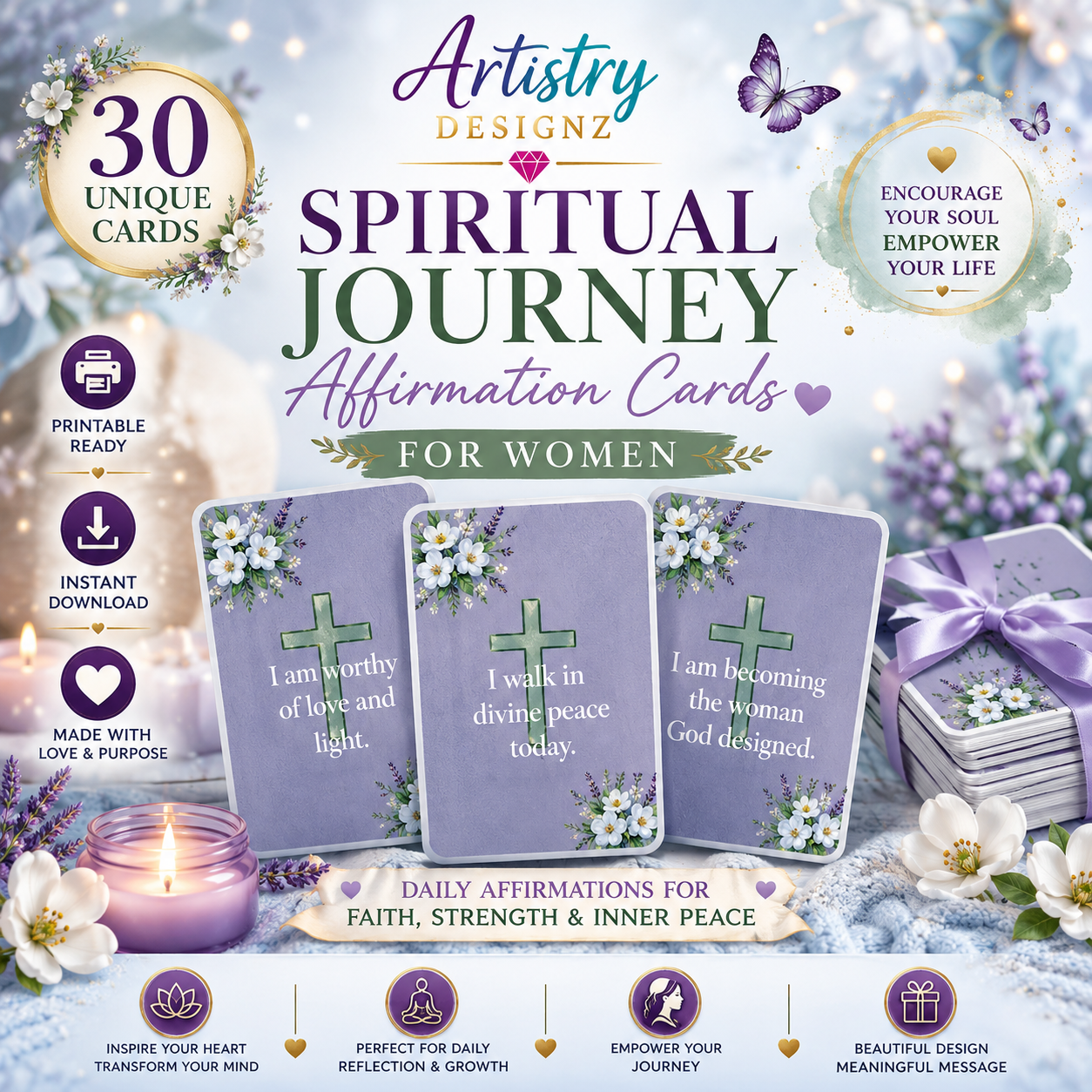 30 Spiritual Journey Inspired Affirmation Cards for Women Christian Printable Bundle Faith-Based Self-Care for Spiritual Growth
