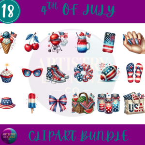 4th of July Clipart Bundle  Patriotic Watercolor USA Elements for Crafts & Sublimation