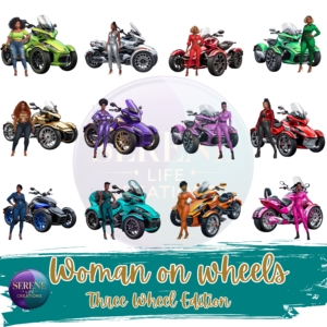 Women on  Three Wheels Clipart Bundle Baddie Black Women on Trikes PNG Clip Art for Sublimation Crafts