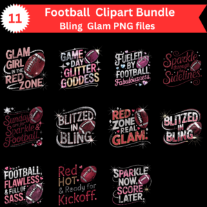 Football Glam PNG Bundle | Sparkly Game Day Sublimation Clipart | Bling Sports Digital Art