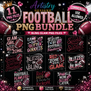Football Glam PNG Bundle | Sparkly Game Day Sublimation Clipart | Bling Sports Digital Art