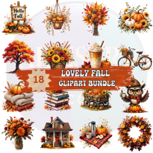 8 Lovely Fall PNG Clipart Bundle – Autumn Pumpkin, Leaves, Cozy Decor & Sublimation Graphics