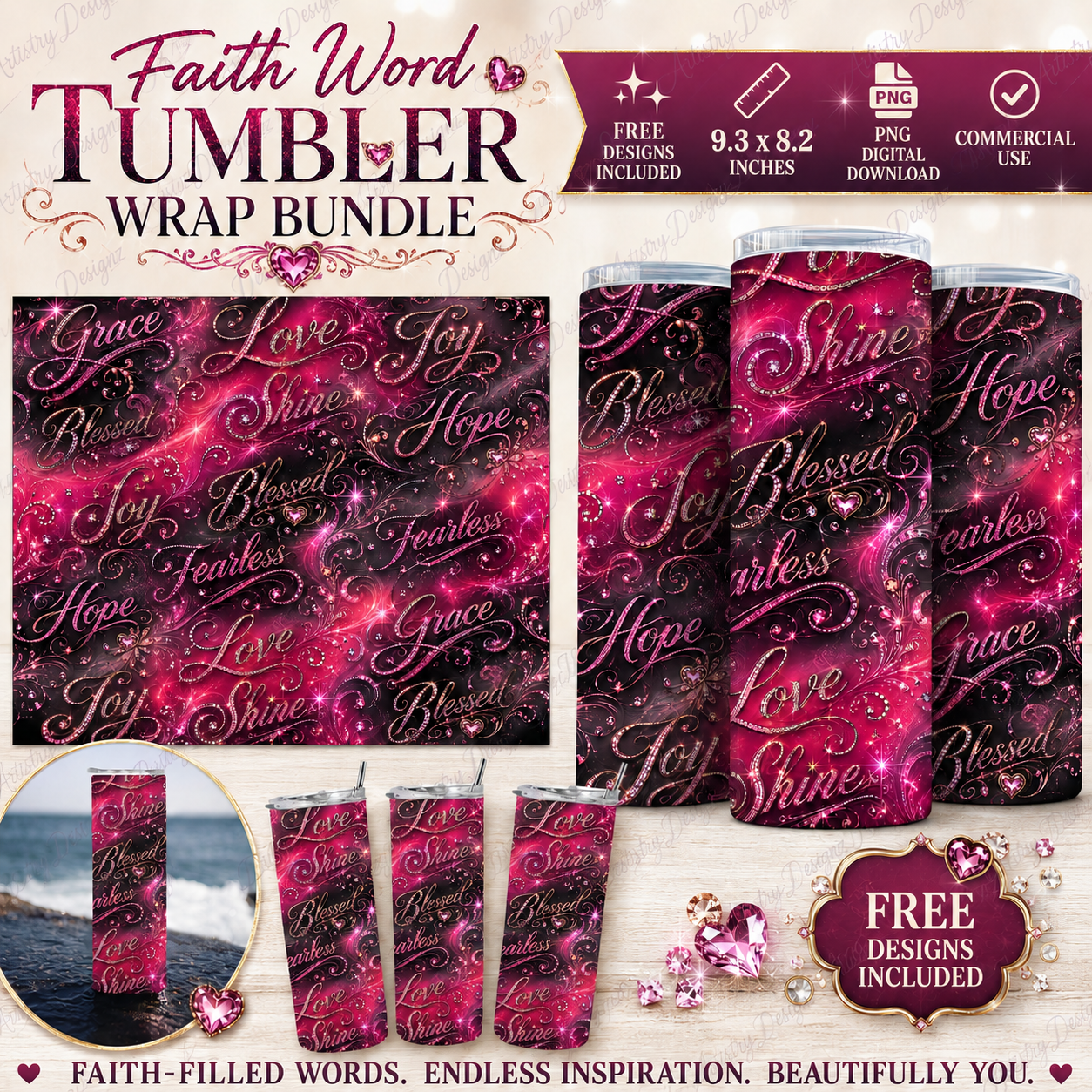 Faith Affirmation words Tumbler PNG Sublimation 20 oz Self Love Tumbler