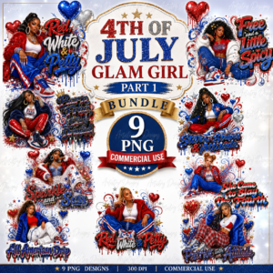 4th of July Glam Girl PNG Bundle, Patriotic Black Girl Sublimation Designs, Red White Blue Clipart, Commercial Use PNG DTF