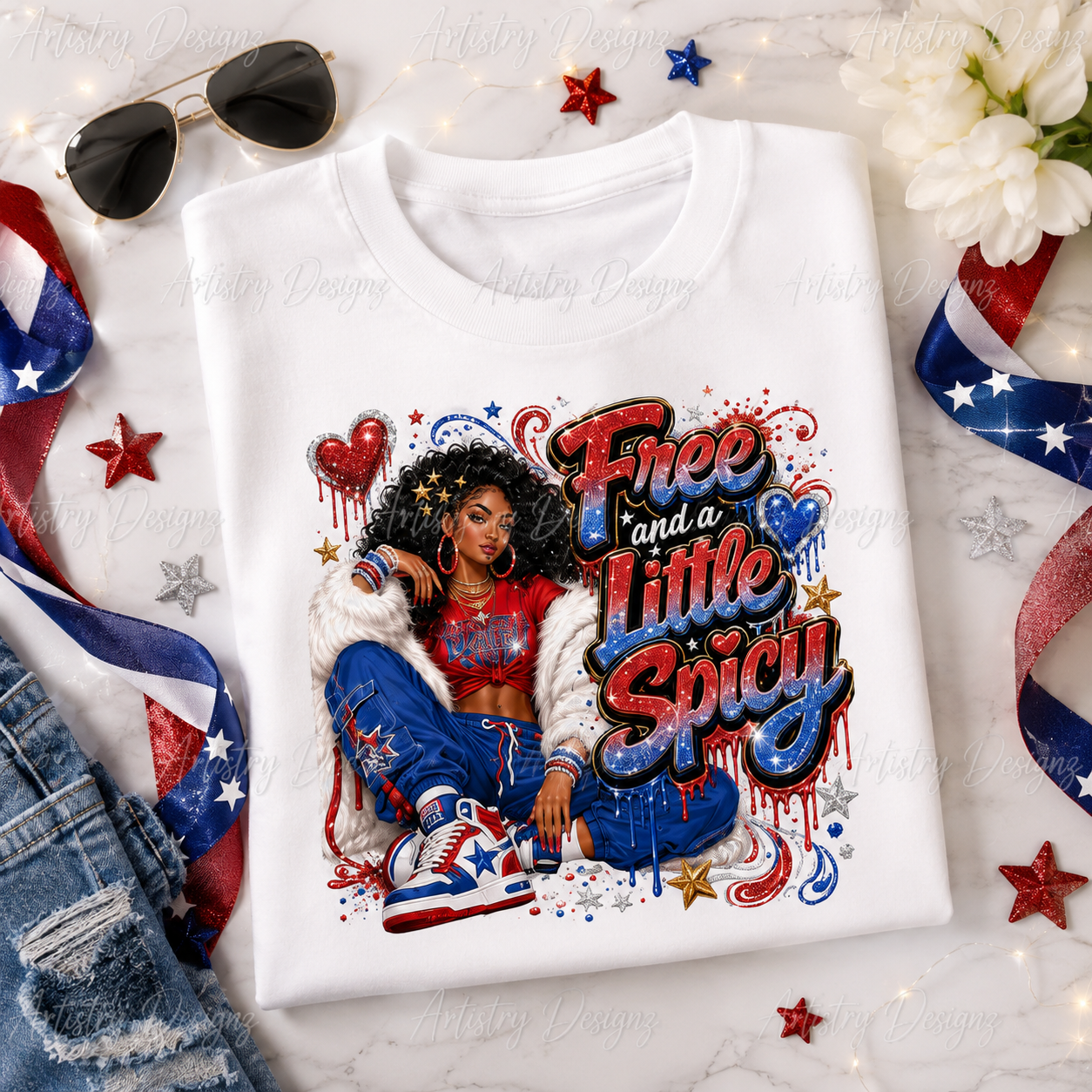 4th of July Glam Girl PNG Bundle, Patriotic Black Girl Sublimation Designs, Red White Blue Clipart, Commercial Use PNG DTF - Image 2