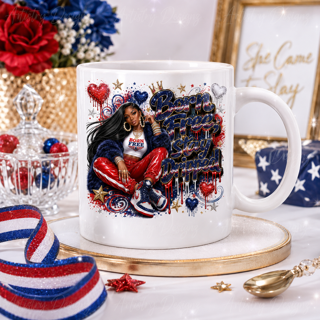 4th of July Glam Girl PNG Bundle, Patriotic Black Girl Sublimation Designs, Red White Blue Clipart, Commercial Use PNG DTF - Image 3