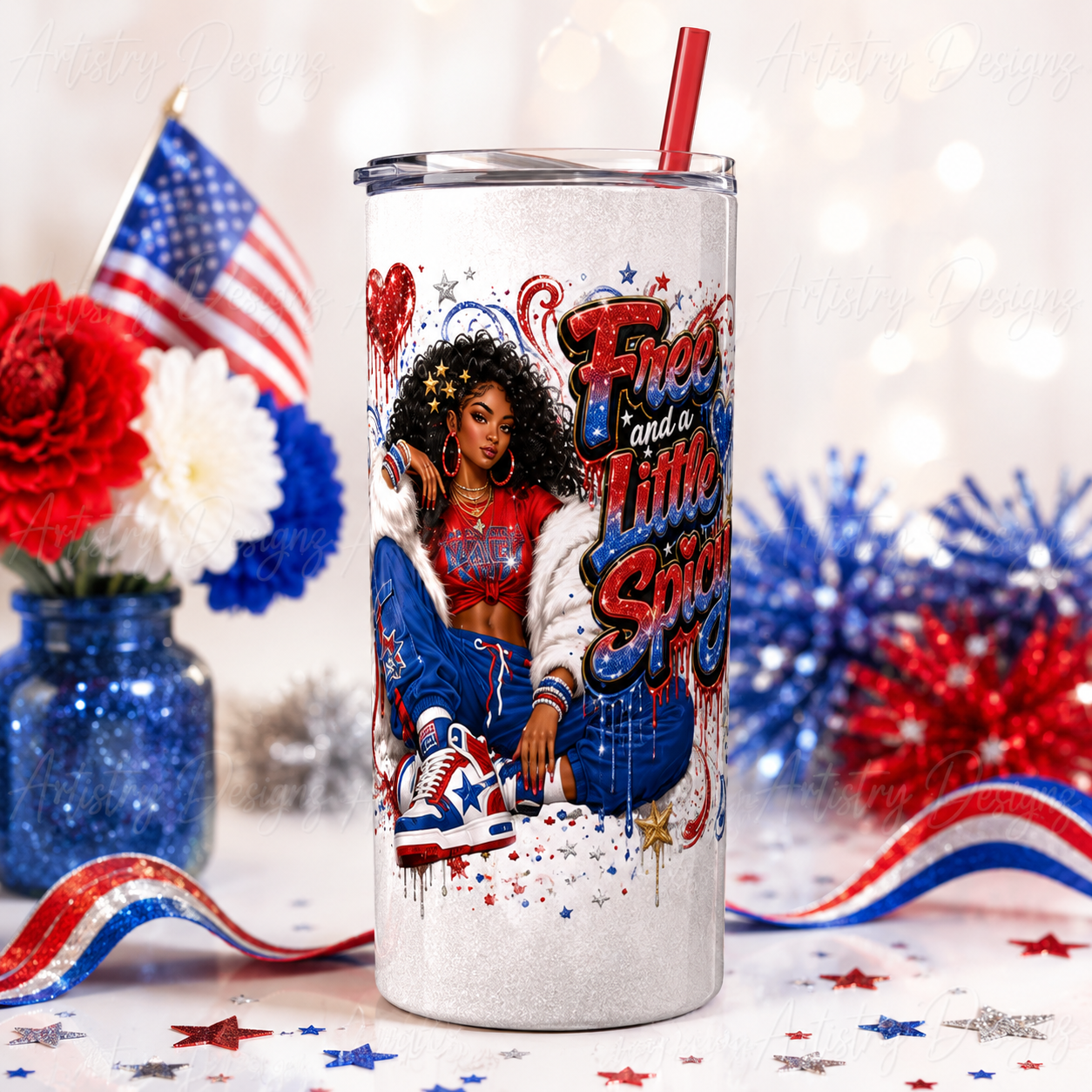 4th of July Glam Girl PNG Bundle, Patriotic Black Girl Sublimation Designs, Red White Blue Clipart, Commercial Use PNG DTF - Image 5