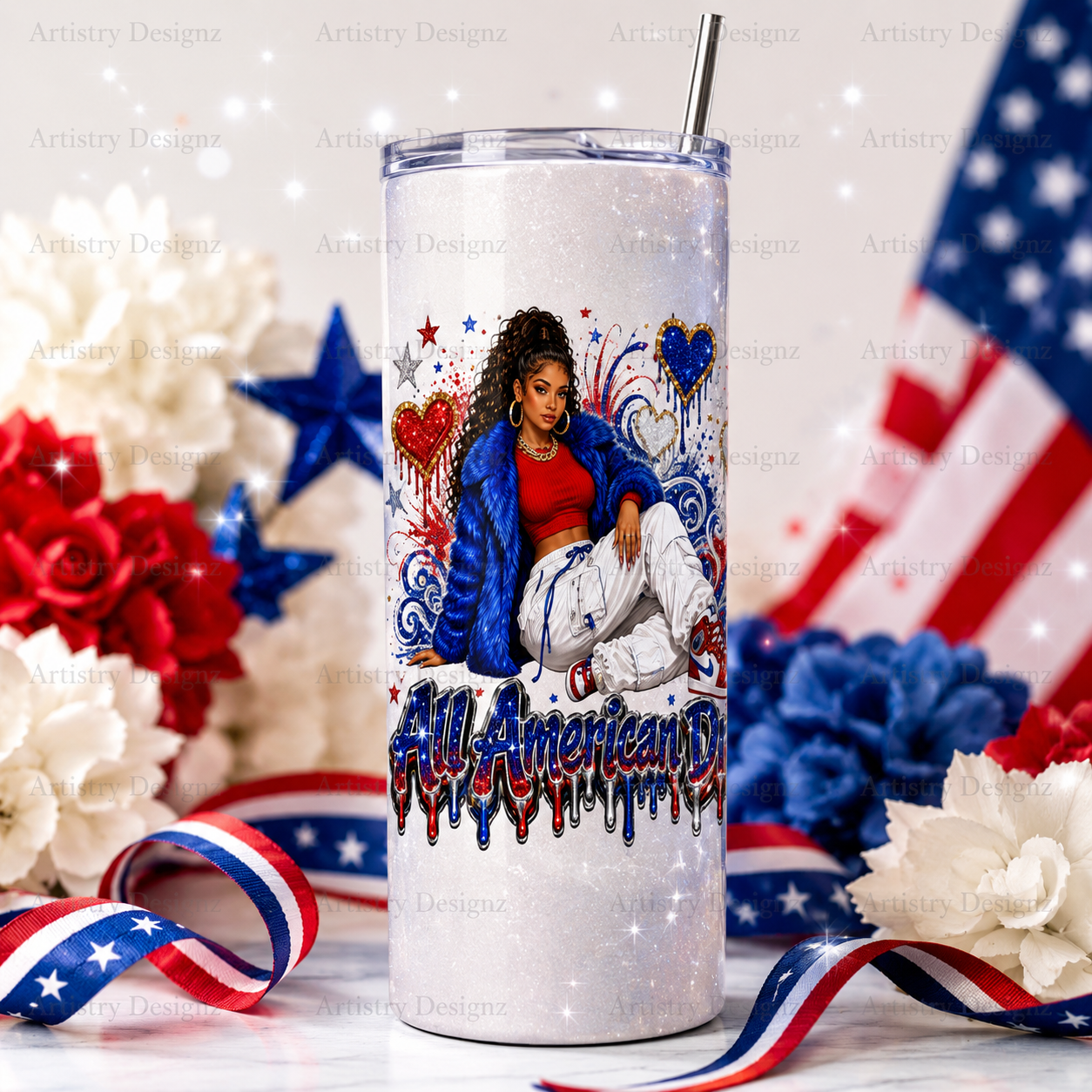 4th of July Glam Girl PNG Bundle, Patriotic Black Girl Sublimation Designs, Red White Blue Clipart, Commercial Use PNG DTF - Image 7