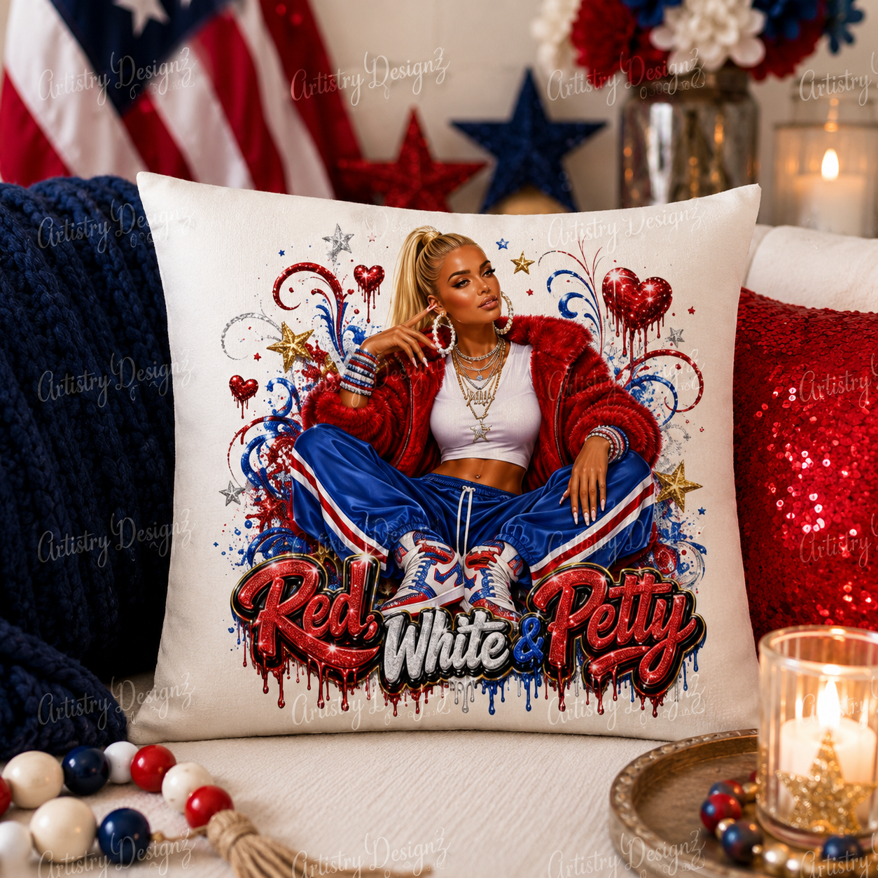 4th of July Glam Girl PNG Bundle, Patriotic Black Girl Sublimation Designs, Red White Blue Clipart, Commercial Use PNG DTF - Image 8
