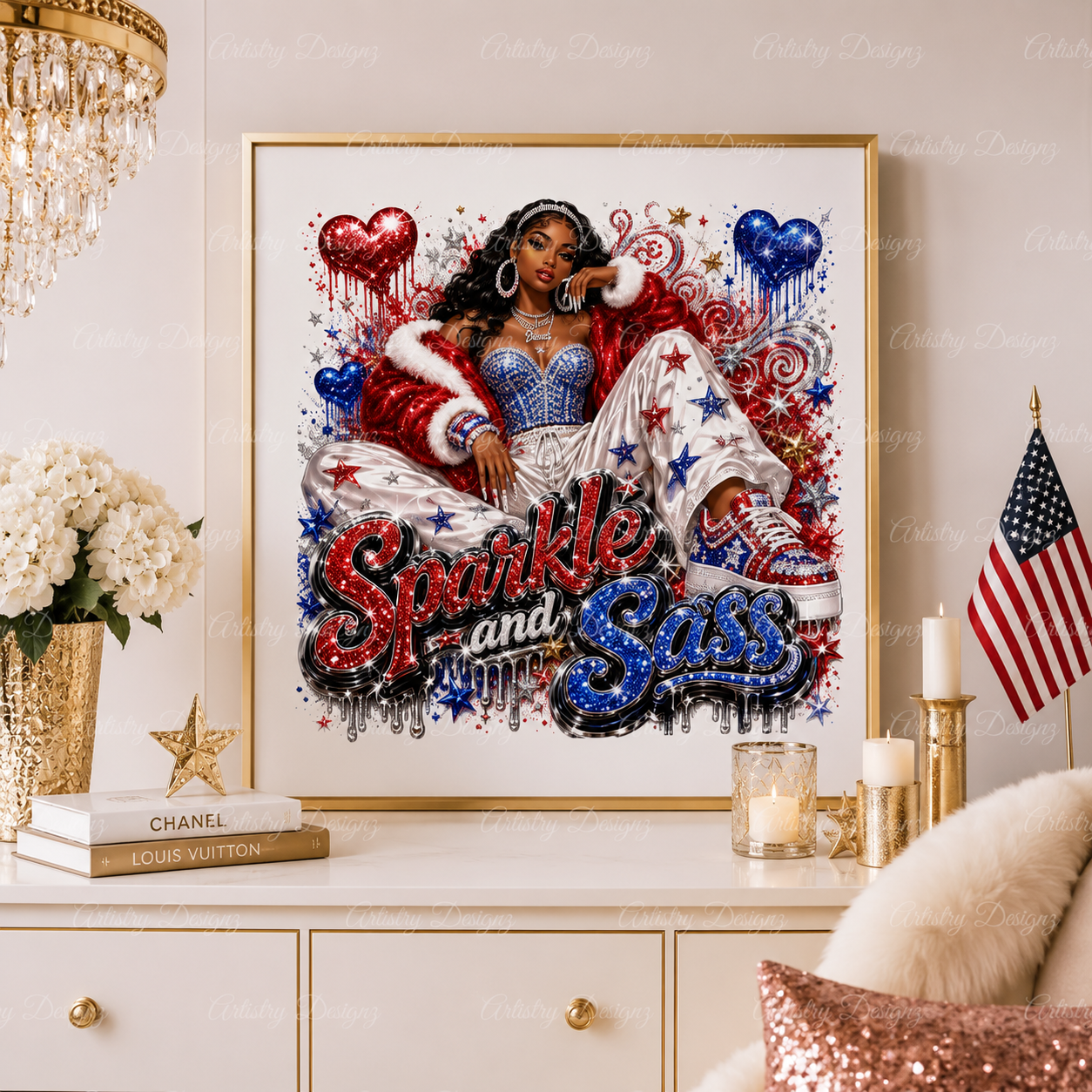 4th of July Glam Girl PNG Bundle, Patriotic Black Girl Sublimation Designs, Red White Blue Clipart, Commercial Use PNG DTF - Image 9