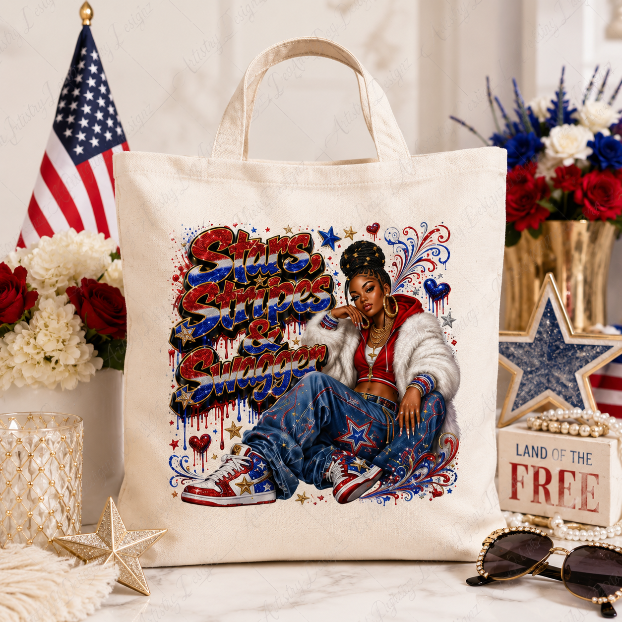 4th of July Glam Girl Part 2 DTF PNG Bundle, Patriotic Black Girl Sublimation Designs, Red White Blue Clipart - Image 7