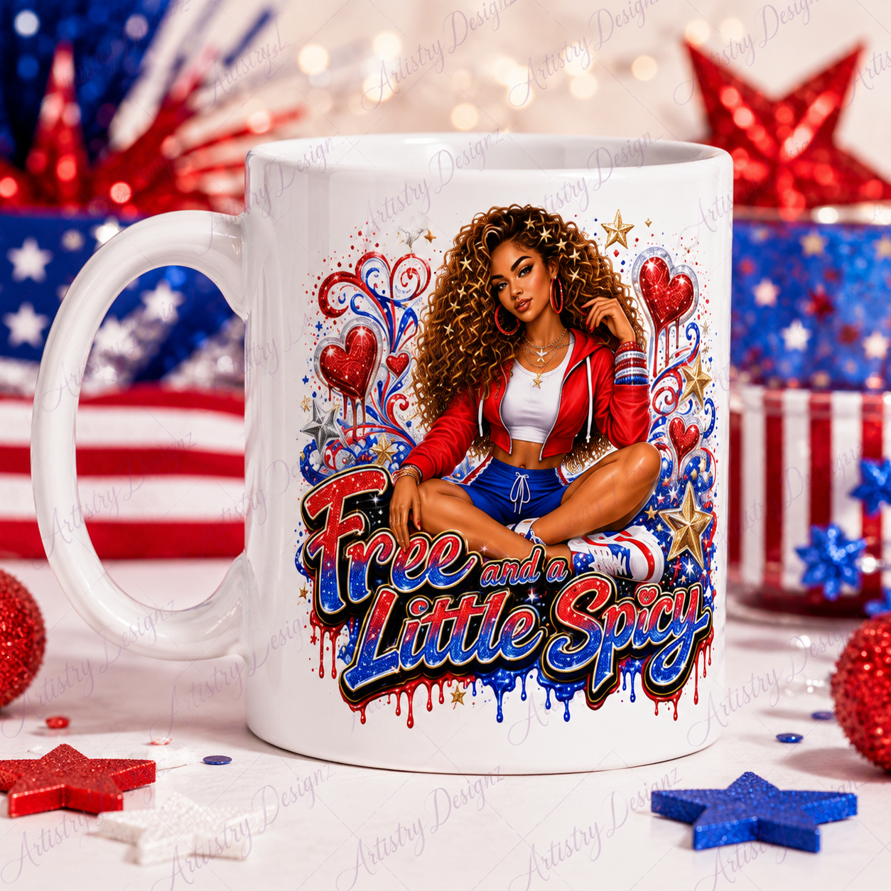 4th of July Glam Girl Part 2 DTF PNG Bundle, Patriotic Black Girl Sublimation Designs, Red White Blue Clipart - Image 6