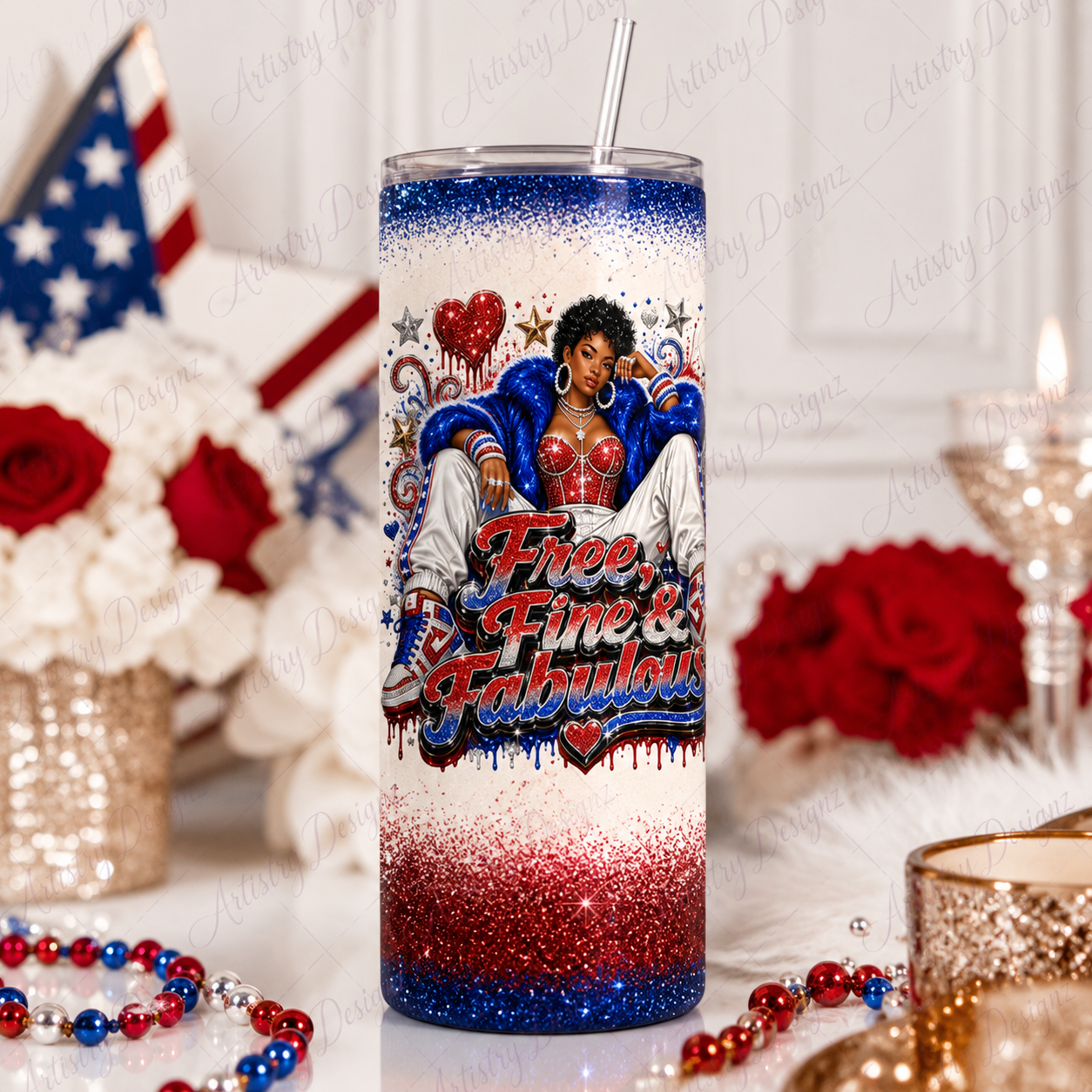 4th of July Glam Girl Part 2 DTF PNG Bundle, Patriotic Black Girl Sublimation Designs, Red White Blue Clipart - Image 5