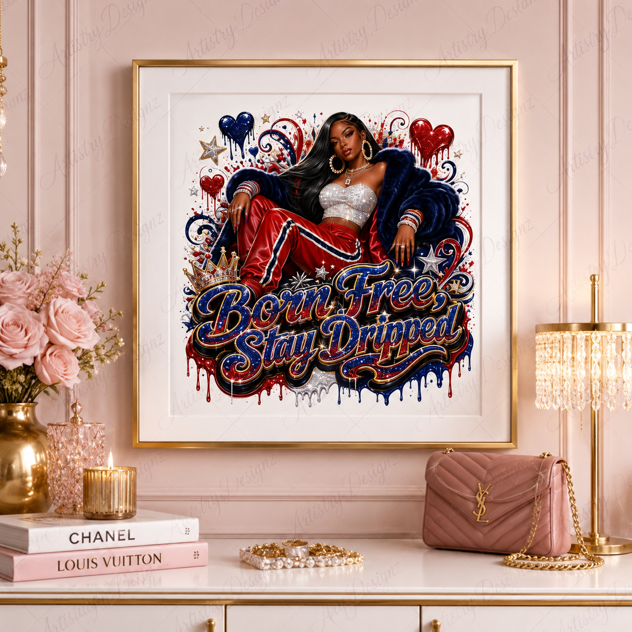 4th of July Glam Girl Part 2 DTF PNG Bundle, Patriotic Black Girl Sublimation Designs, Red White Blue Clipart - Image 4
