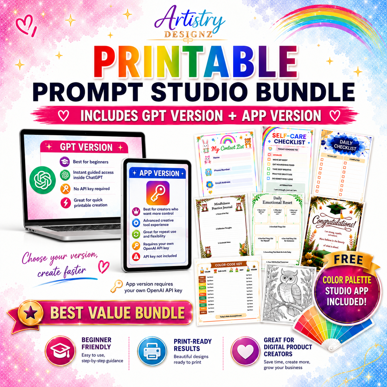 Printable Prompt Studio Bundle | GPT Version + App Version for Printable Creators