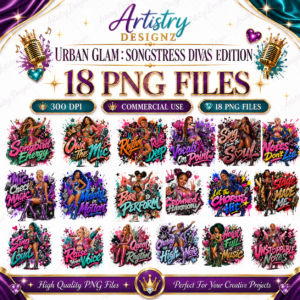 Urban Glam Songstress Divas PNG Bundle, Singer Sublimation Clipart, Music Diva Graphics, Commercial Use Digital Download