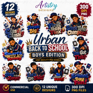 Back to School Boys PNG Bundle, 12 Urban School Sublimation Designs, Png, DTF  Graphics, Commercial Use