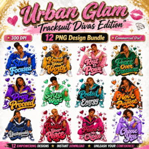 Urban Glam Tracksuit Divas PNG Bundle, Motivational Black Girl Sublimation Designs, Diva Clipart, Women Empowerment PNG