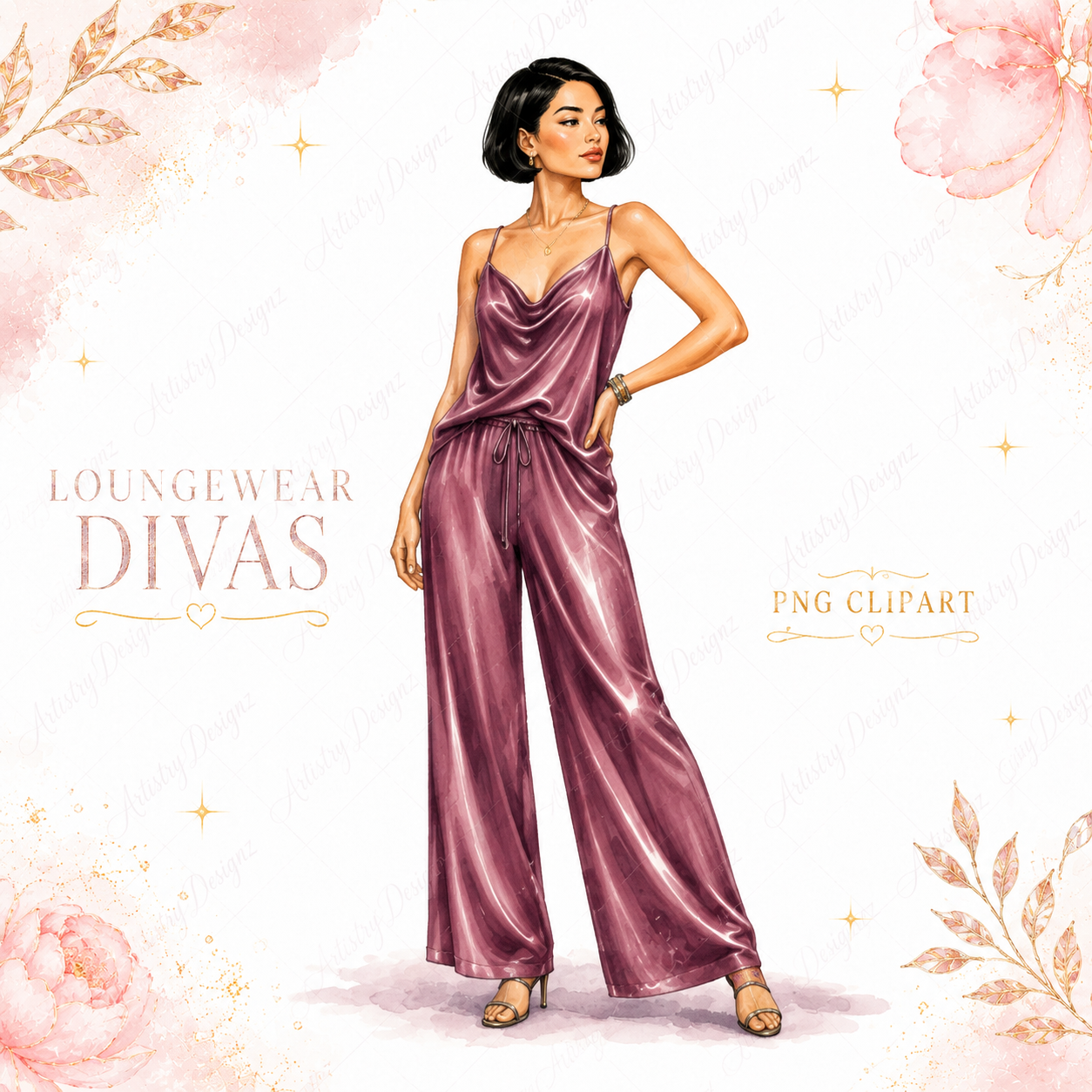 Loungewear Divas Clipart PNG Bundle, Pajama Robe Fashion Girls, Sleepwear Woman Sublimation, Commercial Use Graphics - Image 2