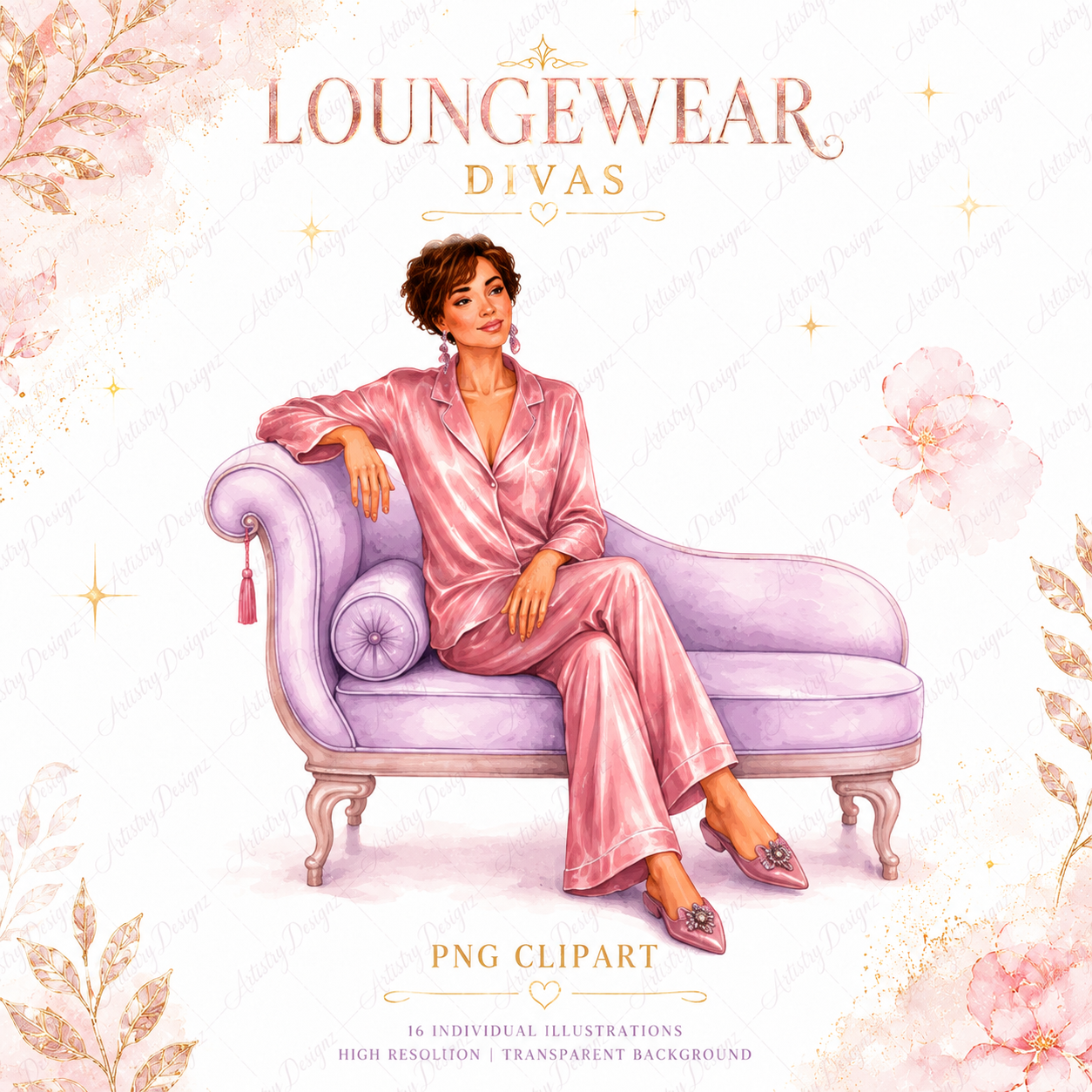 Loungewear Divas Clipart PNG Bundle, Pajama Robe Fashion Girls, Sleepwear Woman Sublimation, Commercial Use Graphics - Image 3