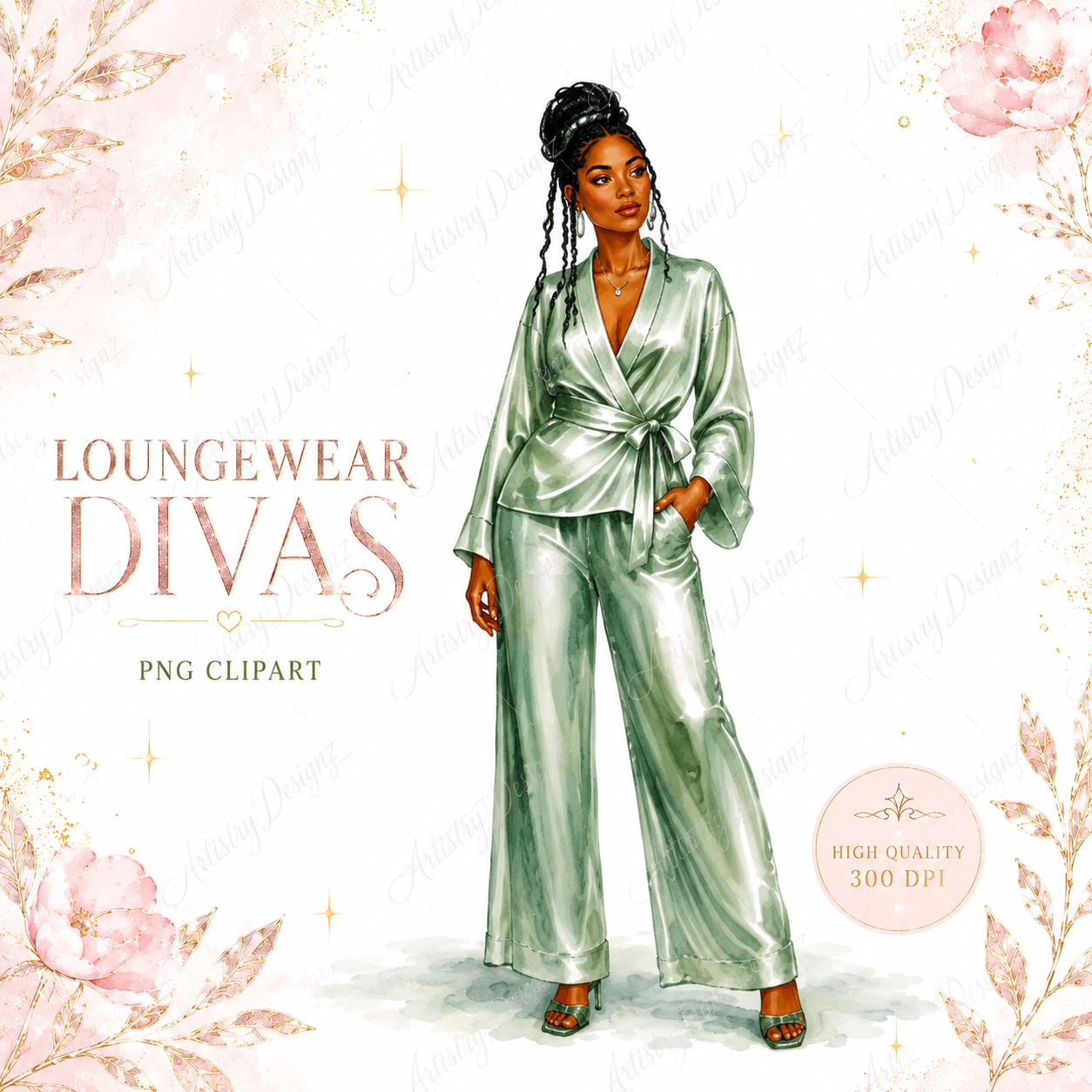 Loungewear Divas Clipart PNG Bundle, Pajama Robe Fashion Girls, Sleepwear Woman Sublimation, Commercial Use Graphics - Image 4