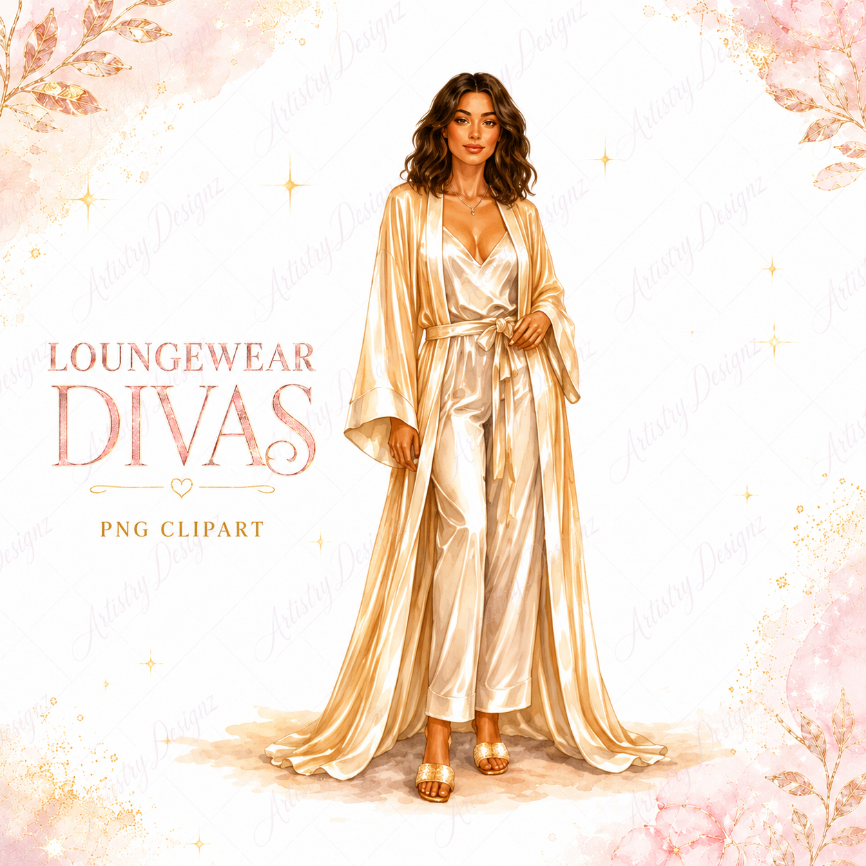 Loungewear Divas Clipart PNG Bundle, Pajama Robe Fashion Girls, Sleepwear Woman Sublimation, Commercial Use Graphics - Image 5