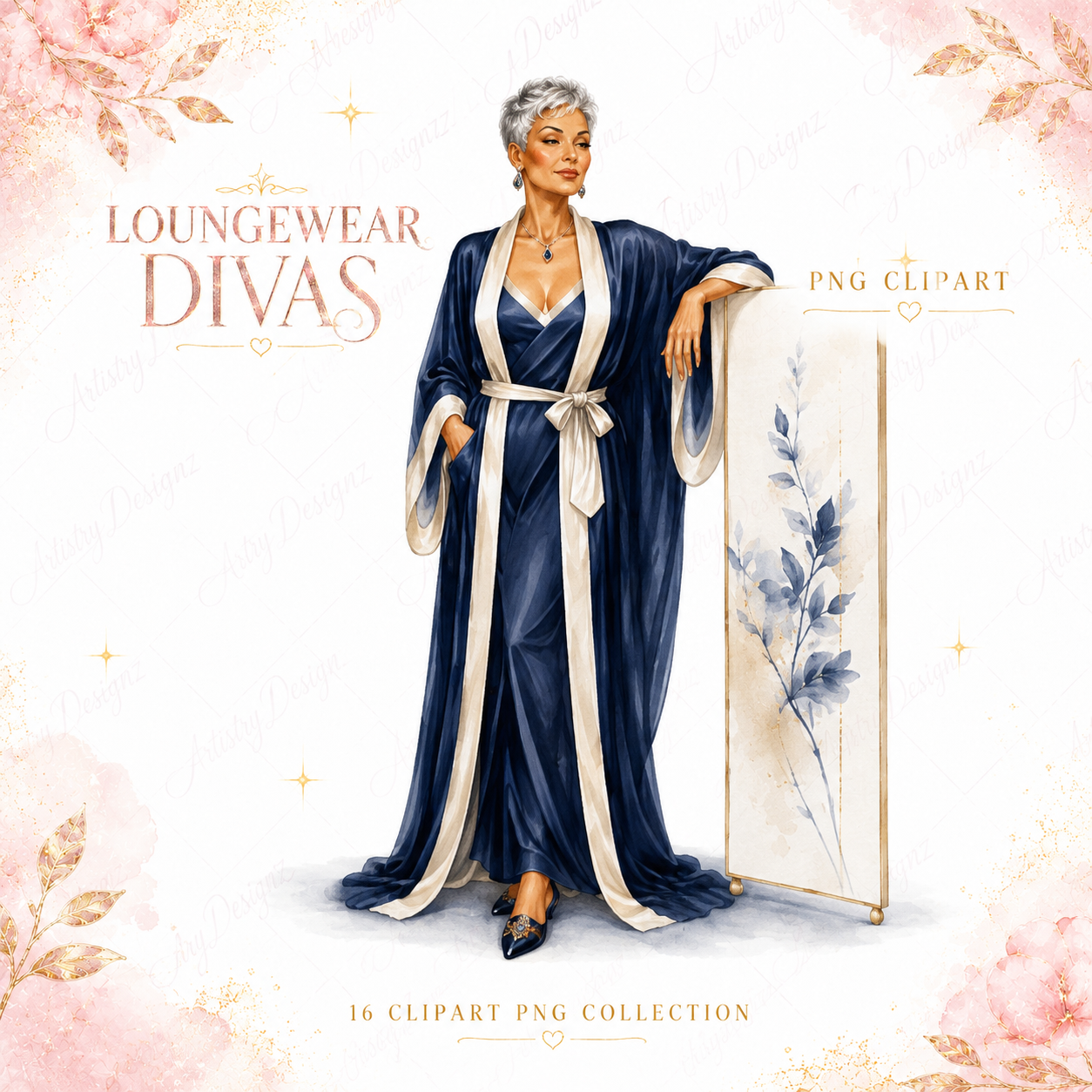 Loungewear Divas Clipart PNG Bundle, Pajama Robe Fashion Girls, Sleepwear Woman Sublimation, Commercial Use Graphics - Image 6